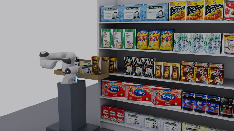 Recorded simulation view of the robot performing a shelf task